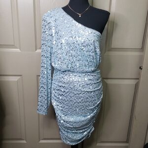 NWT LIV FOSTER blue One-Shoulder Sequin Bodycon Dress Size 14